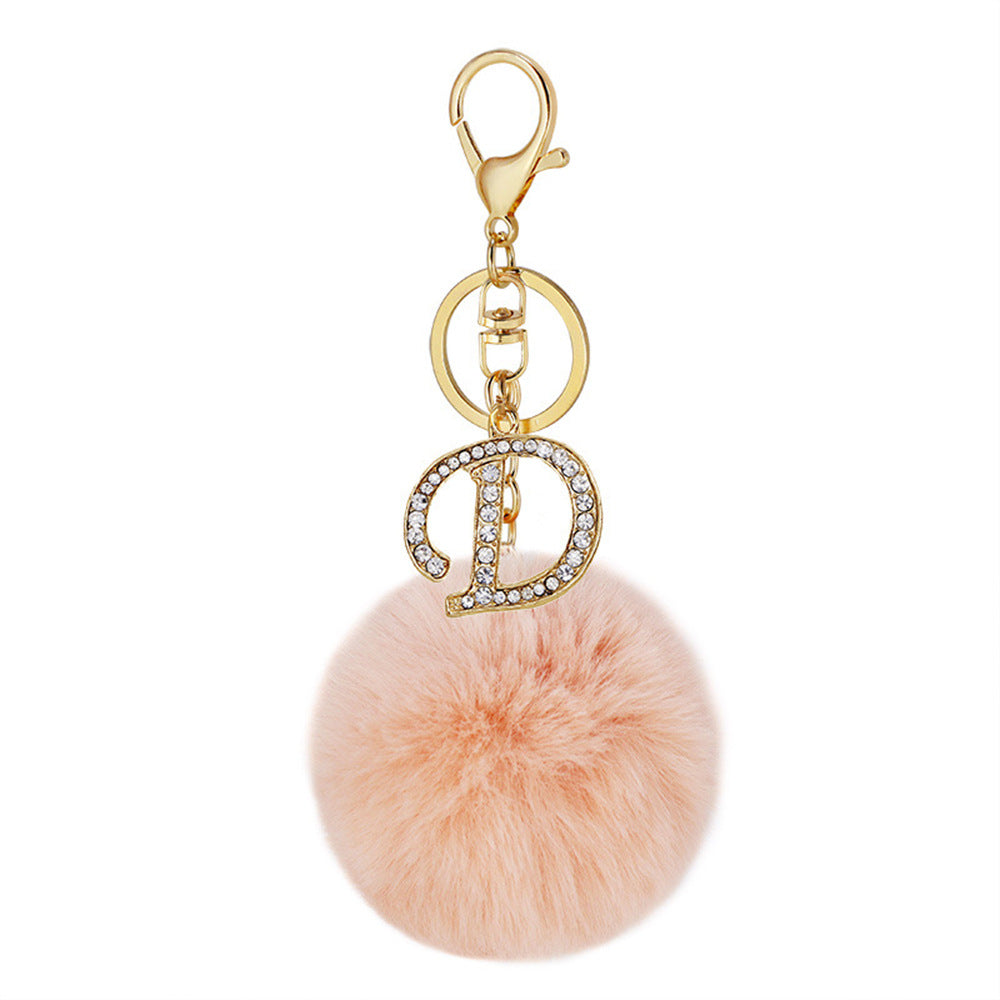 Wholesale Zinc Alloy 26 English Alphabet Hair Ball Keychain
